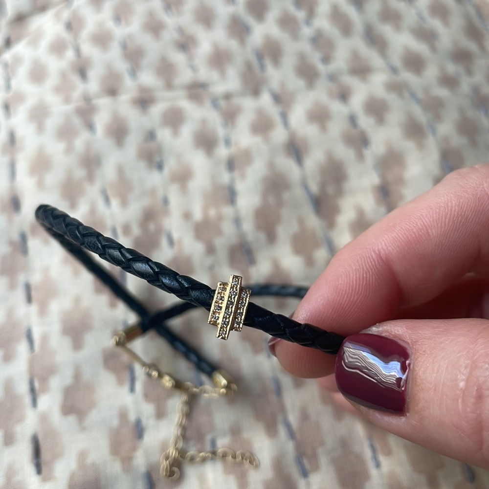 Jacquie Aiche, black leather, 14k gold art deco inspired choker